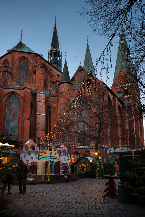 Fairy tale forest at the Church of Saint Mary in Luebeck, Germany is built up during the Christmas season