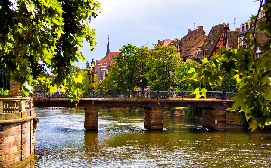 Classic Bridge landscape in fall - Alsace, France