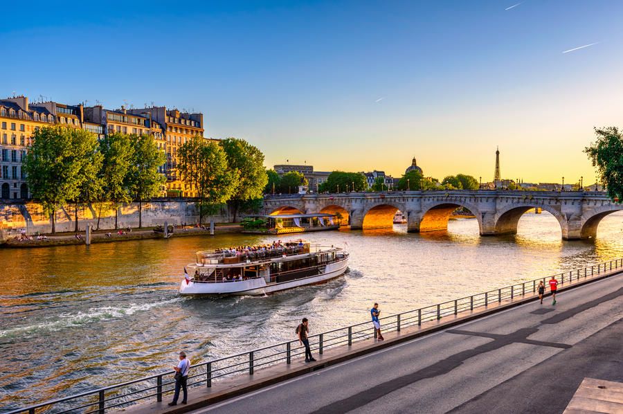 Pont Neuf is the oldest bridge across the river Seine in Paris, France. It is one of the symbols of Paris. Architecture and landmarks of Paris. Postcard of Paris