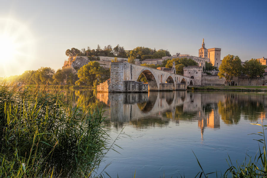 Avignon old bridge against  sunset in Provence, France