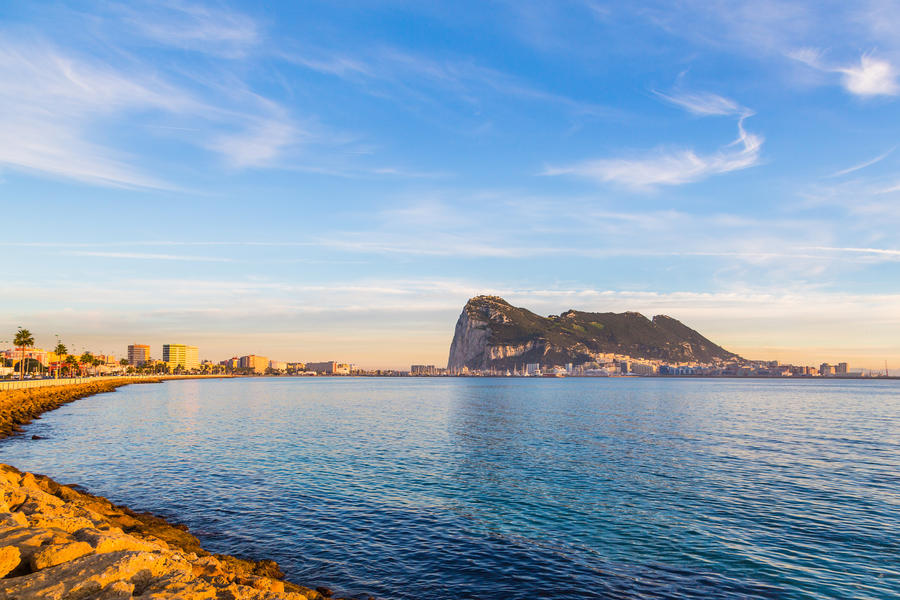 Stunning sunset or sunrise view on the rock of Gibraltar in Spain