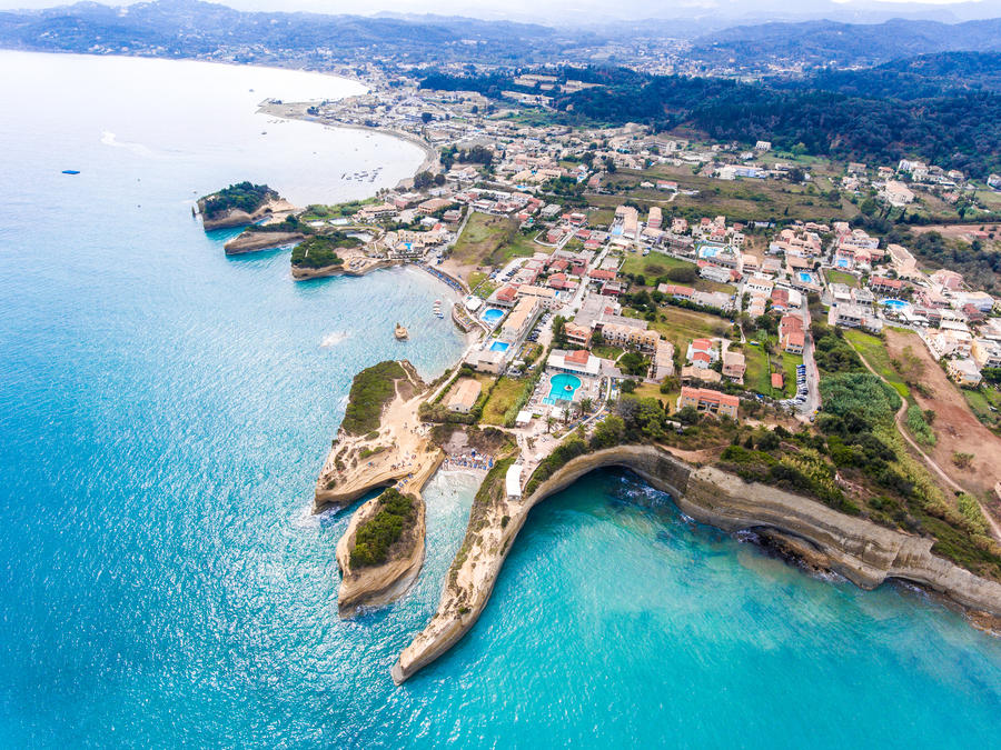 Sidari, Corfu, Greece. Famous for it's beaches and magnificent cliffs. Aerial view from a drone.