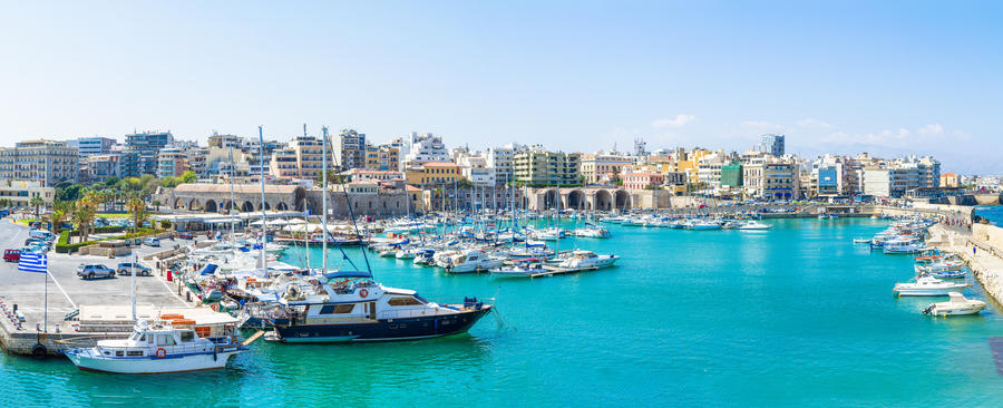 Crete, Heraklion city panoramic skyline view to famous Venetian