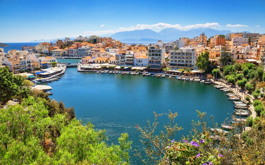 Agios Nikolaos and Voulismeni lake in Crete island, Greece.