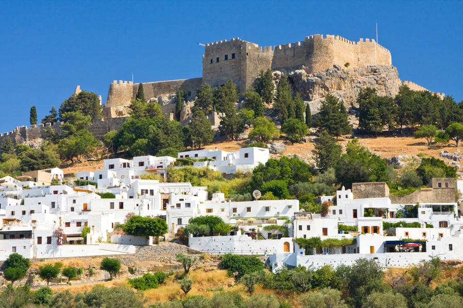 mall greek street in Lindos, Rhodes, Greece