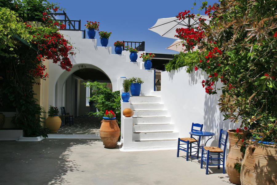 beautiful typical greek tavern on rhodes island, greece