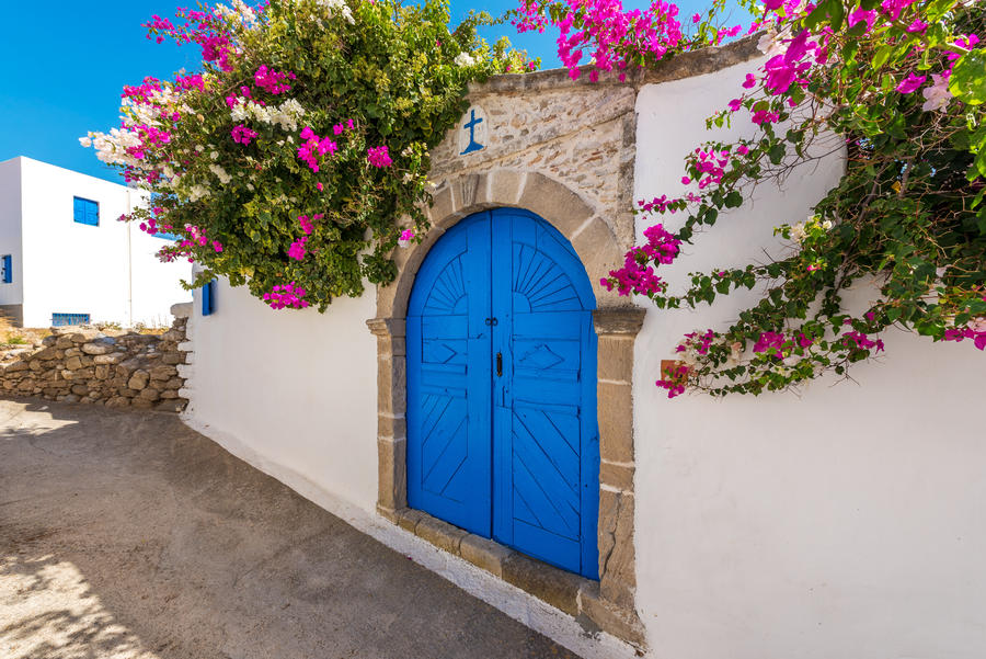 Traditional front door in Lachania village Rhodes, Greece