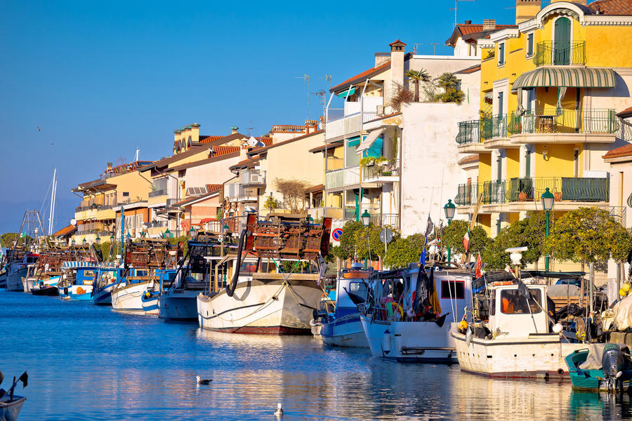 Town of Grado channel and boats view, Friuli-Venezia Giulia region in Italy