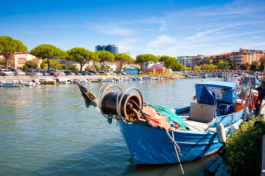 Old fisherman boat in the city centre of Grado, Friuli-Venezia Giulia, Italy