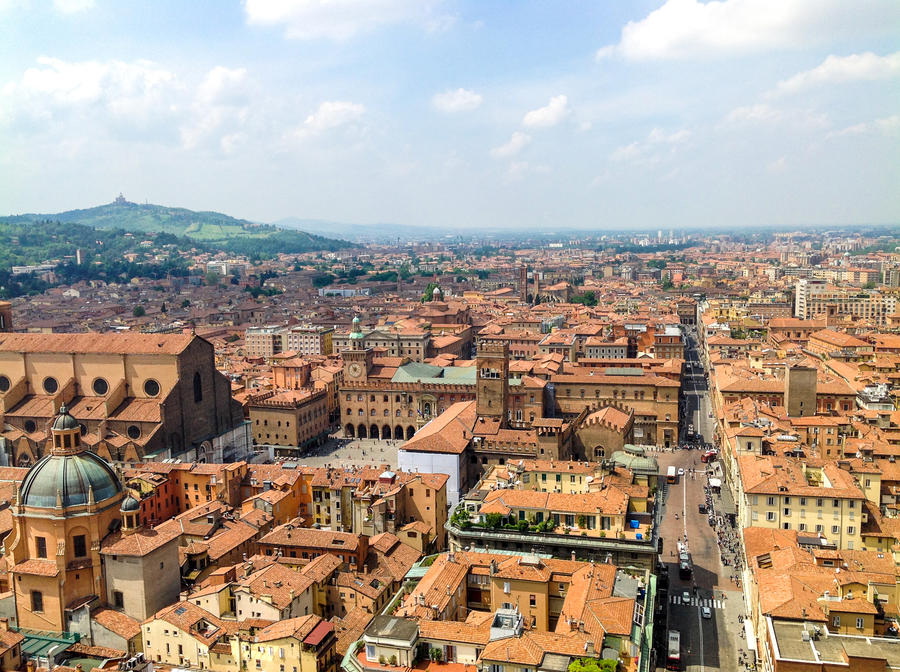 Aerial view of Bologna city, Italy