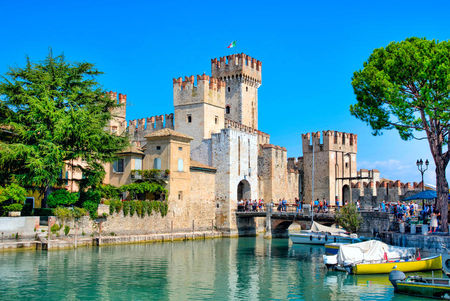 Sirmione, northern Italy. medieval castle Scaliger on lake Garda.