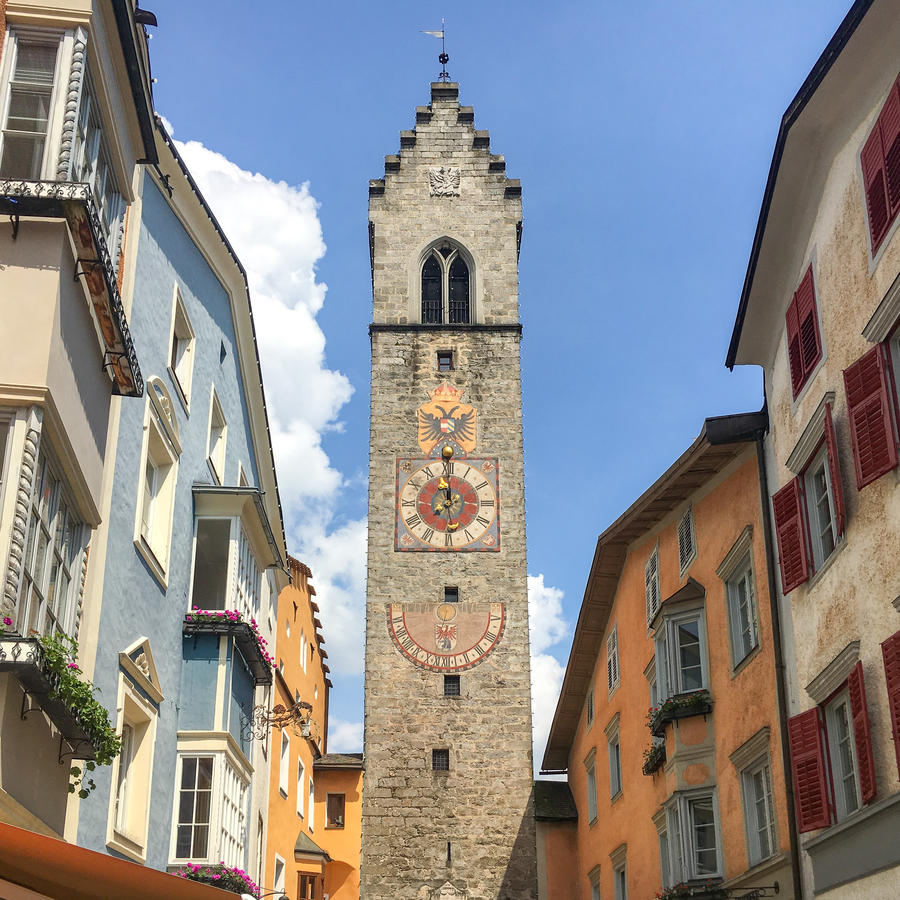 Clock Tower in the old town of Sterzing (Vipiteno) in the Italian region of South Tyrol