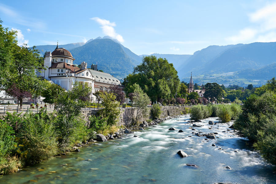 View of Merano Meran a town in south tyrol italy crossed by the river passirio