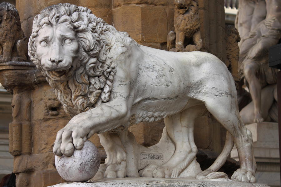 Statue of a lion at Signoria square in Florence, Italy