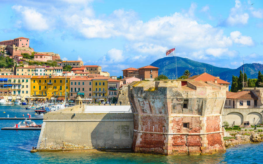 Elba island, panoramic view of Portoferraio, Tuscany, Italy.