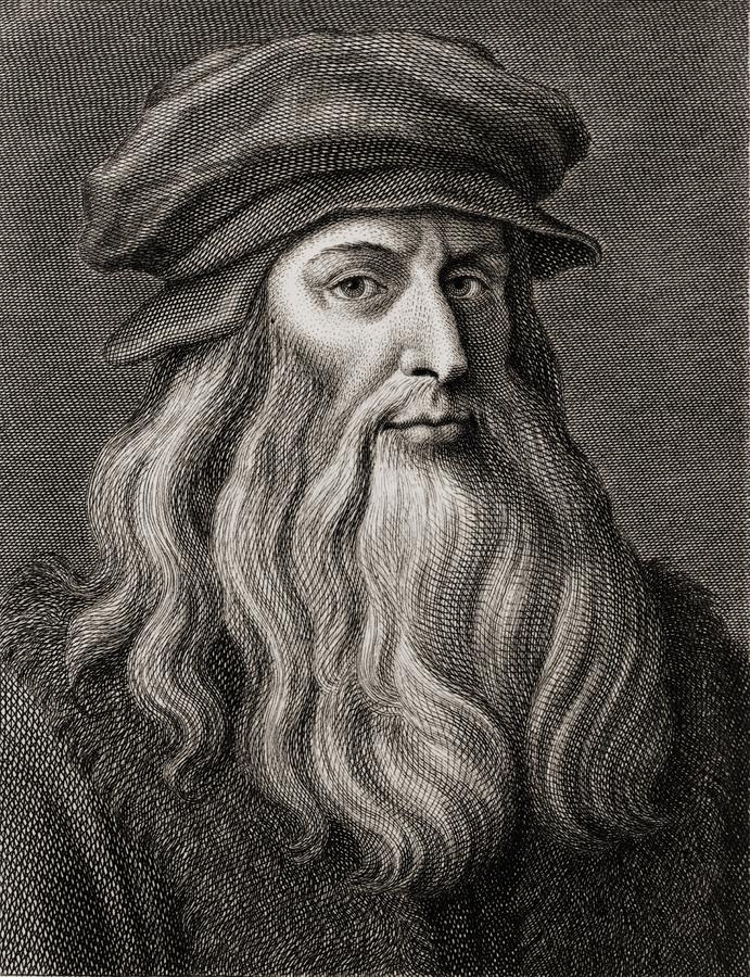 Leonardo da Vinci (1452-1519), Italian Renaissance painter from Florence. Engraving by Cosomo Colombini (d. 1812) after a Leonardo self portrait. Ca. 1500