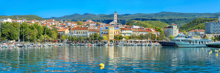 Panoramic view of mediterranean coastal town Crikvenica. Istria, Croatia