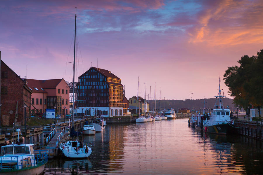 Sunset in the Klaipeda port, Lithuania.