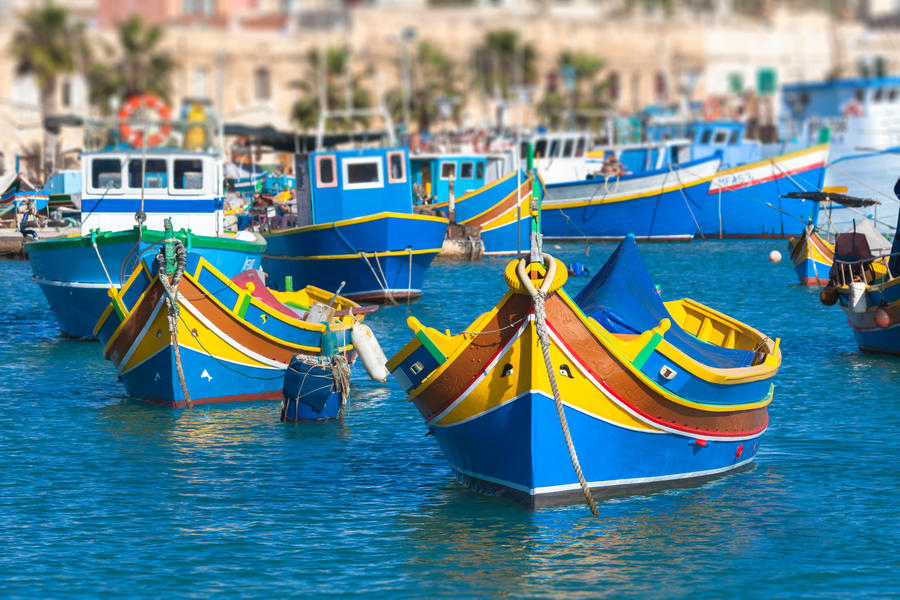Colored Fishing boats in Marsaxlokk harbor, Malta
