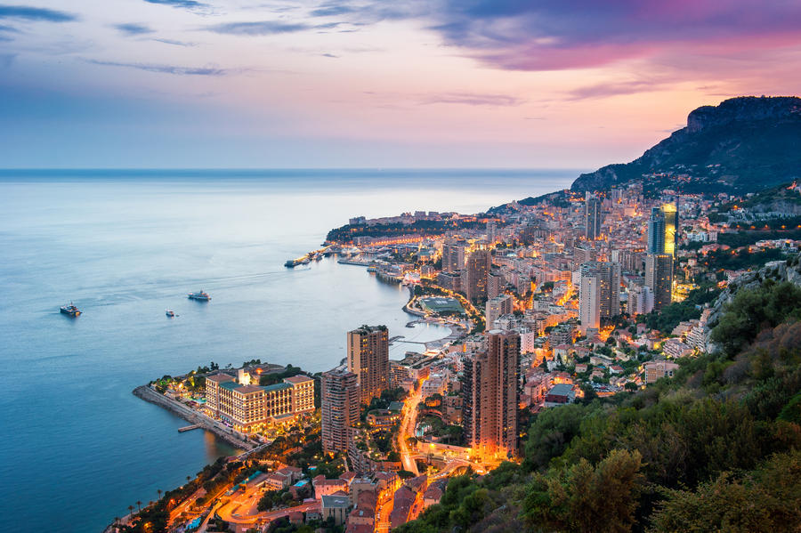 Evening view of Montecarlo, Monaco, Cote d&#39;Azur, Europe