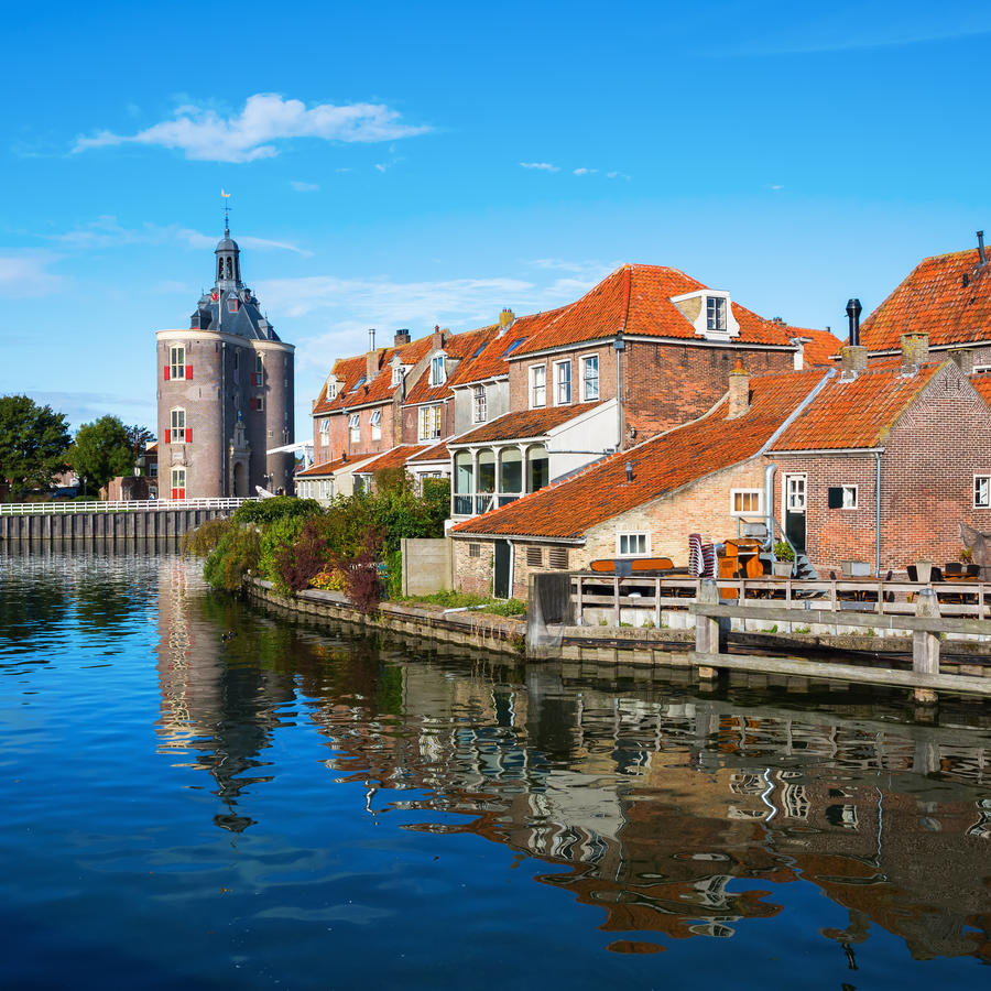 picturesque view of historical buildings in Enkhuizen, Netherlands