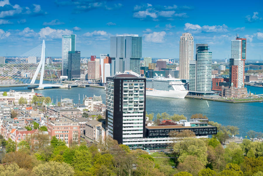 Rotterdam, Netherlands. City skyline on a beautiful sunny day.
