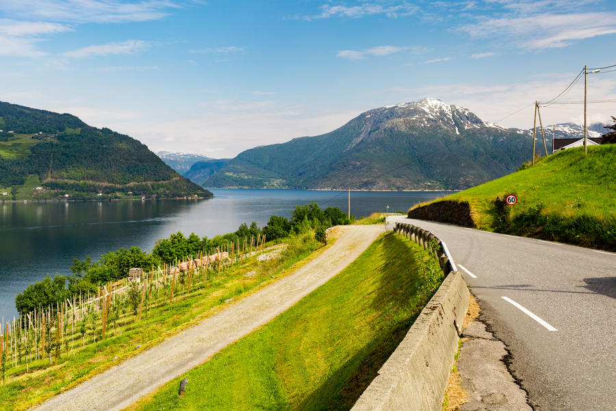 Nature scenery near Hardangerfjord in Western part of Norway on a summer day.