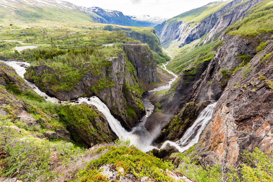 The famous Voringsfossen waterfalls near Hardangervidda in Norway is among the most popular tourist attraction during the Norwegian tourism season.