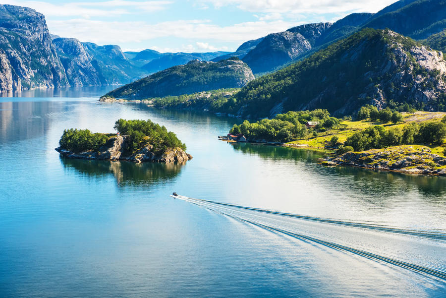 Norwegian fjord and mountains in summer. Lysefjord, Norway