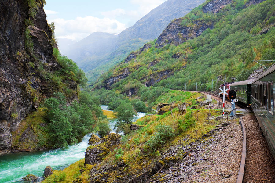 By the train across Scandinavian mountains