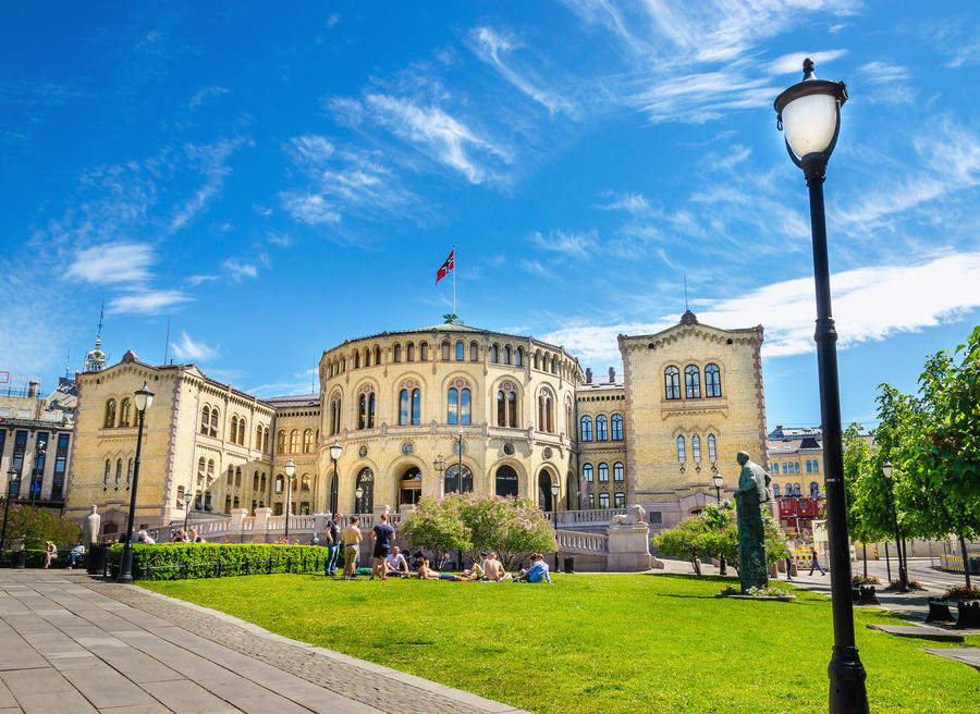 Stortinget, Parliament of Norway Oslo in beautiful spring day, Oslo, Norway
