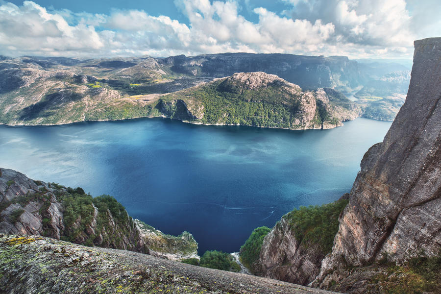 Lysefjord view from Preikestolen cliff in Norway.