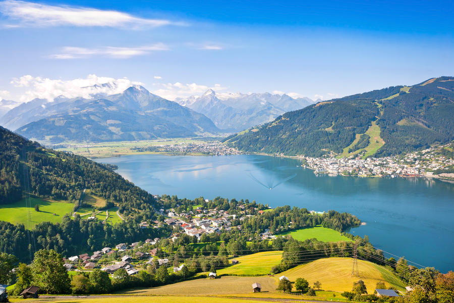 Beautiful view of the city of Zell am See with Zeller Lake in Salzburg, Salzburger Land, Austria