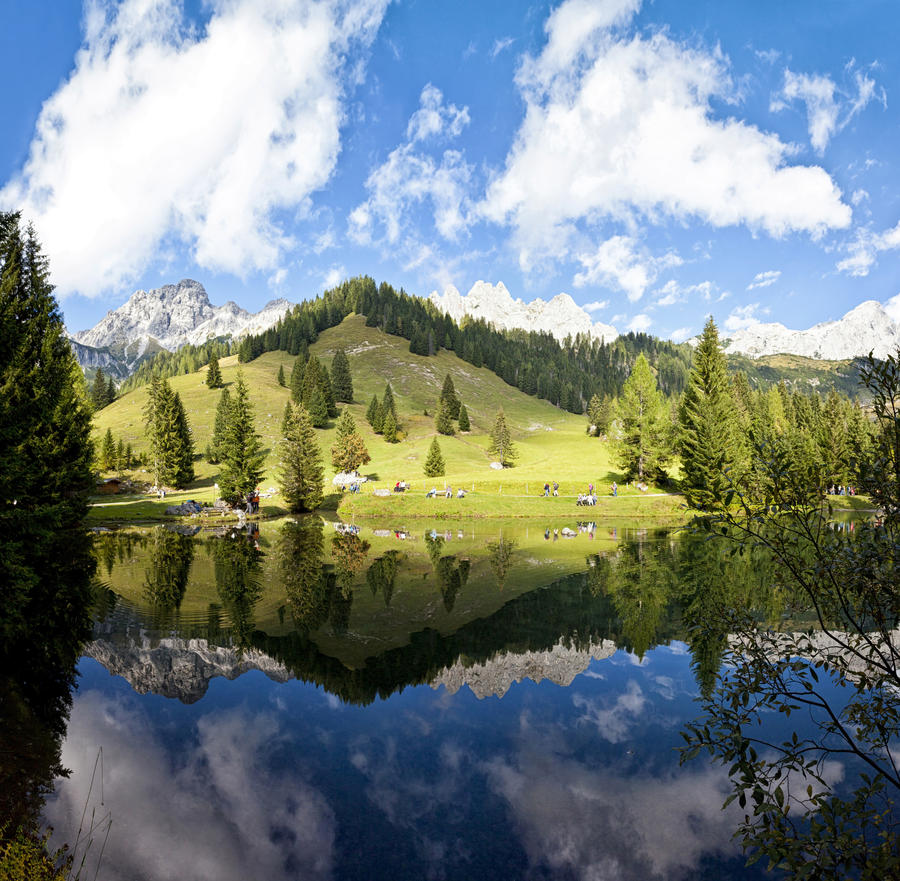 Little alpine lake at the Dachstein mountains in Filzmoos - Austria