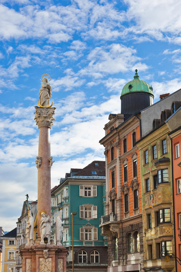 Our Lady statue at old town in Innsbruck Austria - architecture background