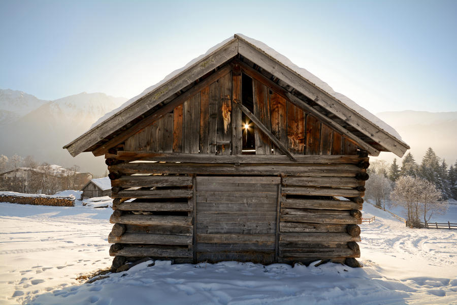 Winter landscape with wooden barn, Pitztal Alps - Tyrol Austria Europe