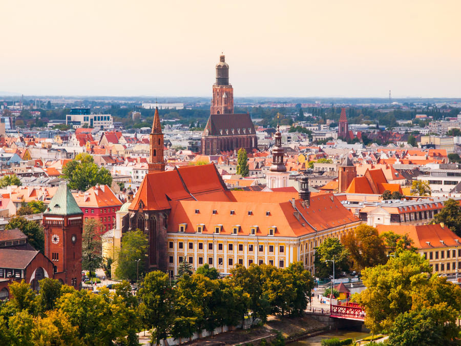 Aerial view of Wroclaw hitorical city cetre