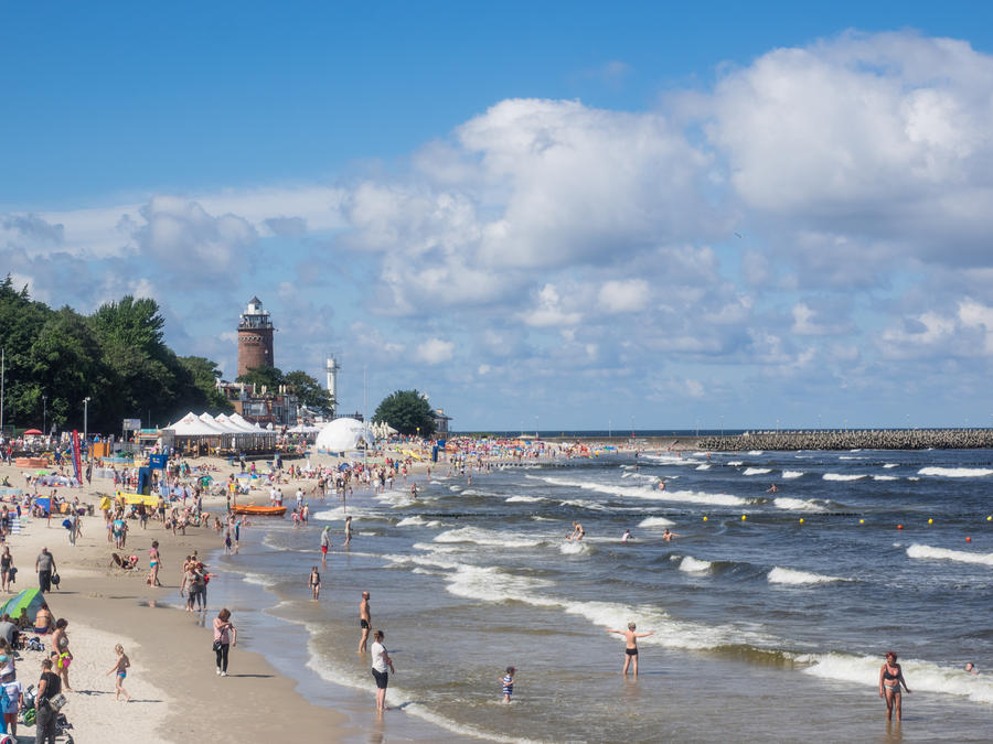 Central Beach in Kolobrzeg during summer vacations.