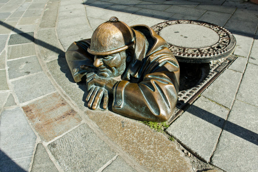 bronze sculpture called man at work, Bratislava, Slovakia