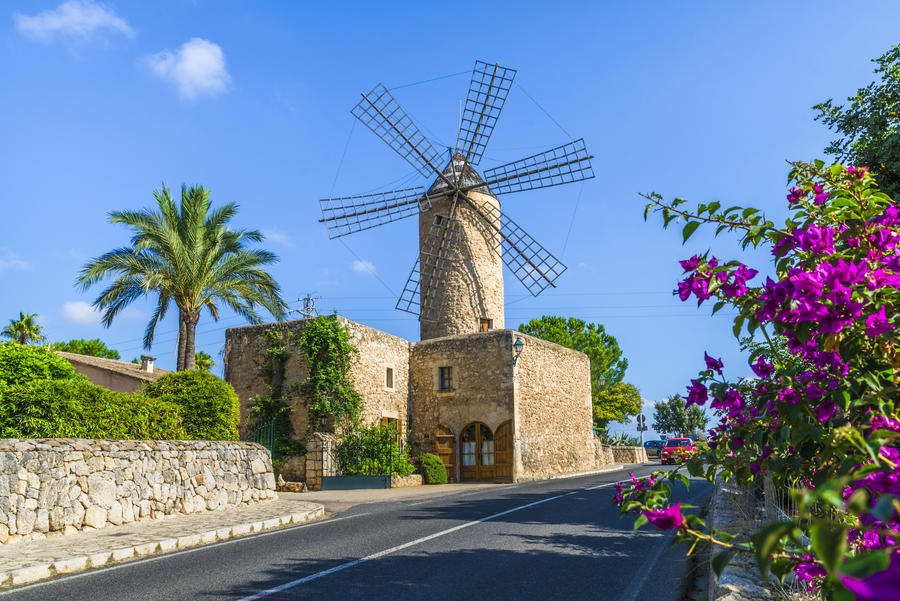 Medieval windmill in Palma Mallorca, Balearic island, Spain