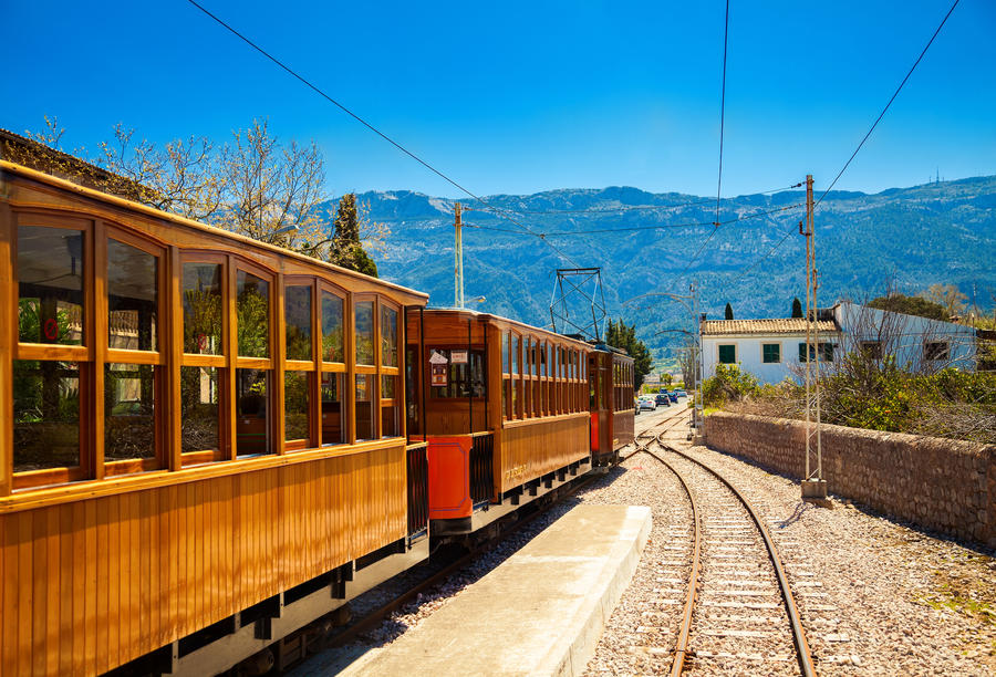 famous vintage old train in Soller, Mallorca, Spain