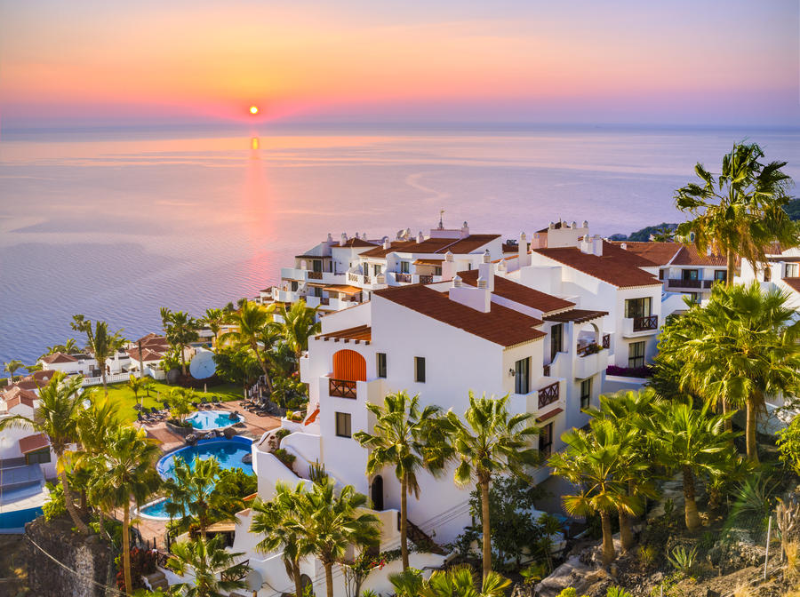 Sunrise in Puerto de Santiago city,  Atlantic Ocean coast, Tenerife, Canary island, Spain
