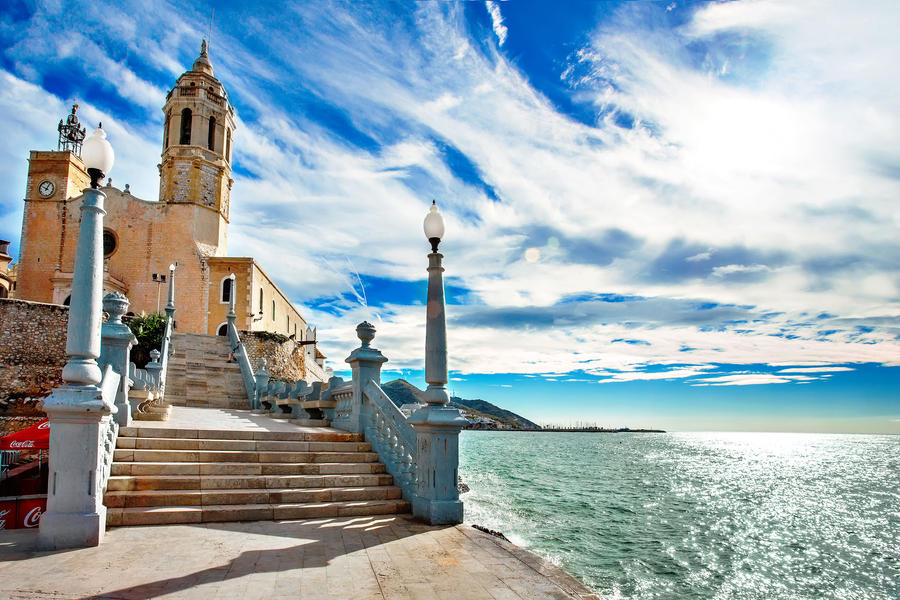 View of Iglesia de Sant Bartomeu i Santa Tecla Sitges Spain