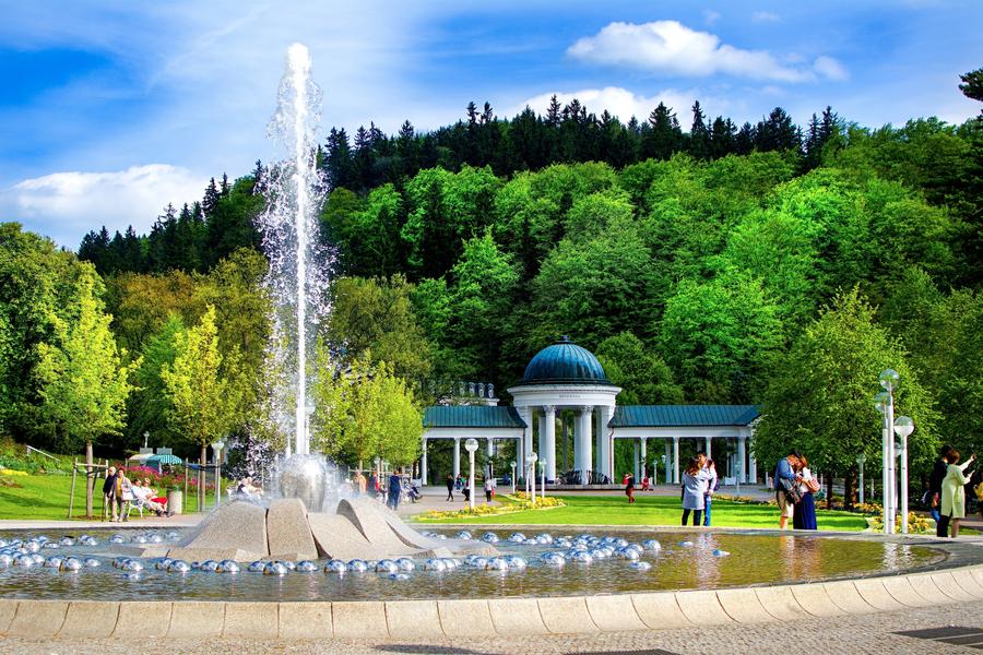 Singing fountain and colonnade - small west Bohemian spa town Marianske Lazne (Marienbad) - Czech Republic