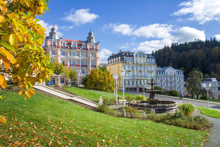 Spa park - Goethe square - center of the small west bohemian spa town Marianske Lazne (Marienbad) - Czech Republic