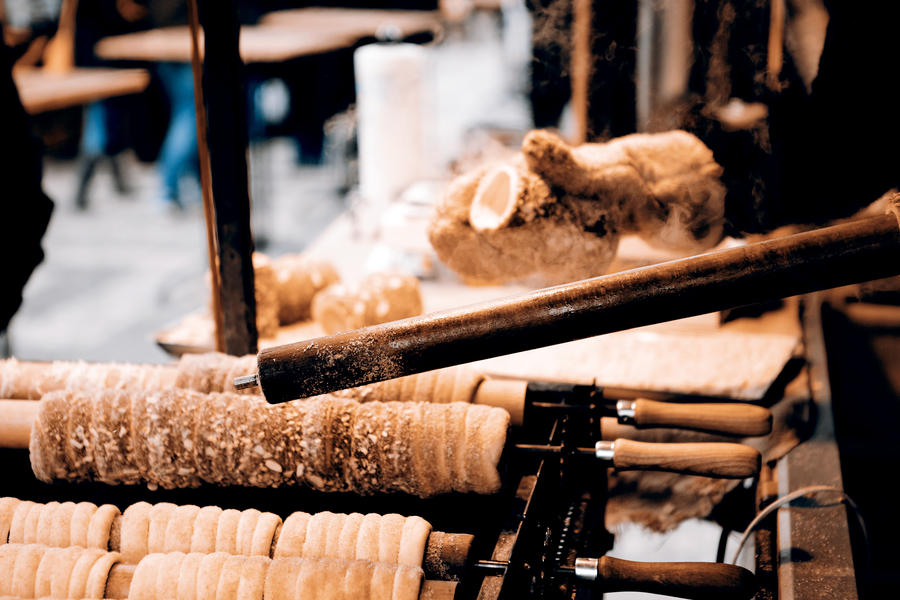 Trdelnik - traditional cake and sweet pastry from Czech Republic, Slovakia and Hungary