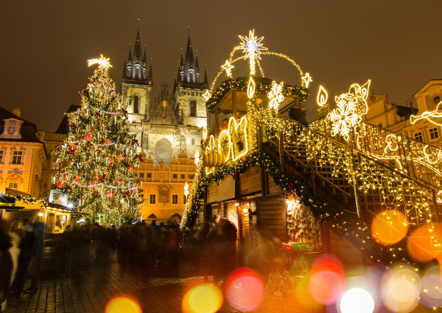 The Old Town Square in Prague at winter night