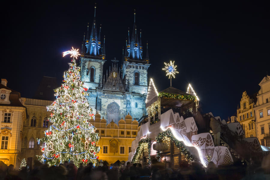 Old Town Square in Prague with the Christmas tree.