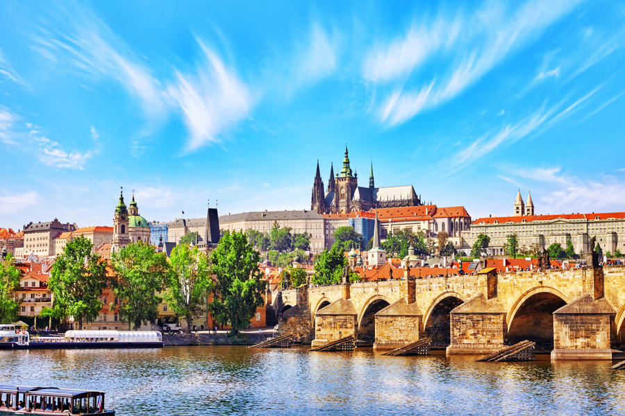 View of Prague Castle and Charles Bridge.Czech Republic.