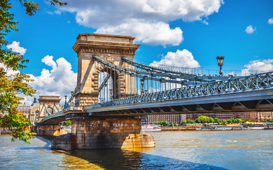 Chain bridge on danube river in budapest city hungary